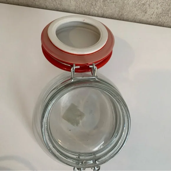 Amici Glass Canister Red and White Polka Dot Glass Storage Jar with Clip Lid - Picture 6 of 8